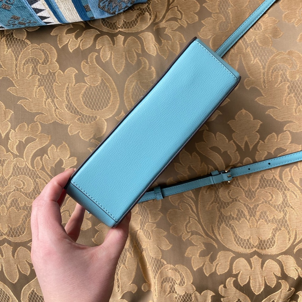 Kate Spade Sienna Turquoise Blue Leather Crossbody Bag Minimalist Structured - Picture 4 of 12